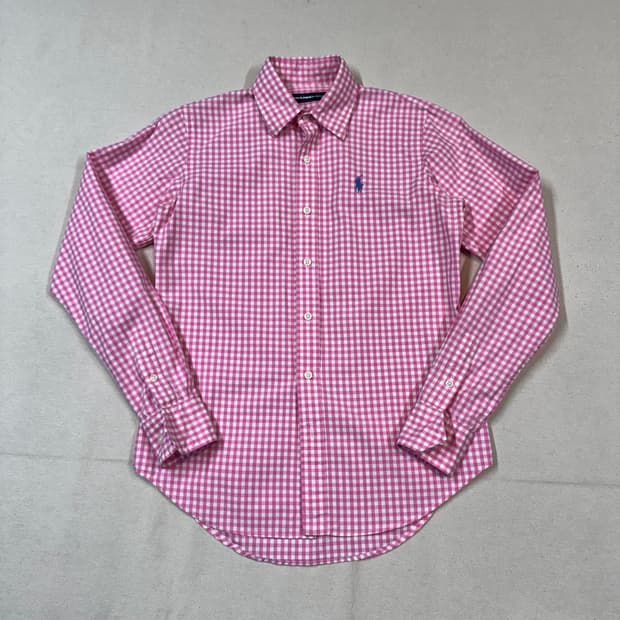 S) 폴로 랄프로렌 클래식 핑크 깅엄 체크 포플린 셔츠