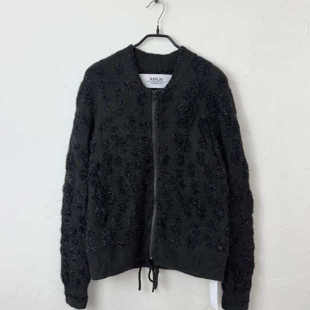 REPLAY 블랙 레오파드 니트 블루종