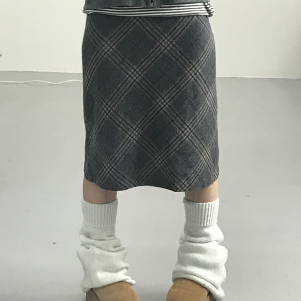 Jpn Wool Checked Midi Skirts