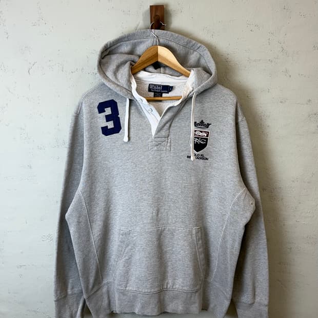 폴로랄프로렌 헤비 코튼 럭비 그레이 후드티