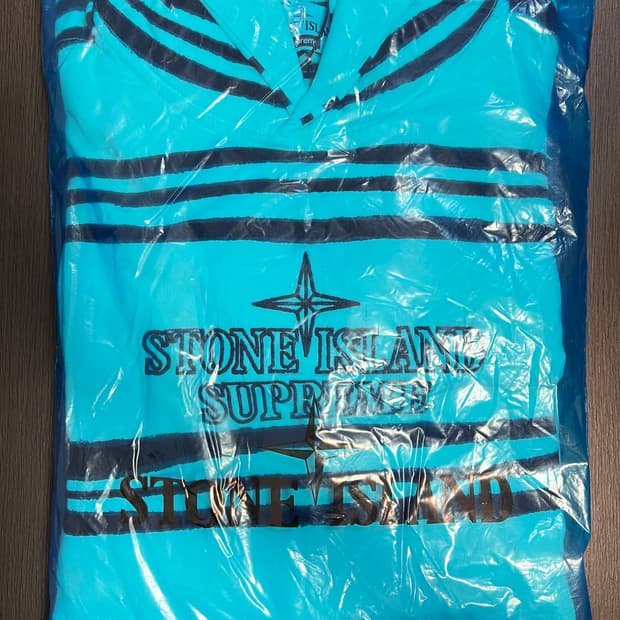 [L] 슈프림x스톤아일랜드 워프 스트라이프 후드 스웨트셔츠 화이트