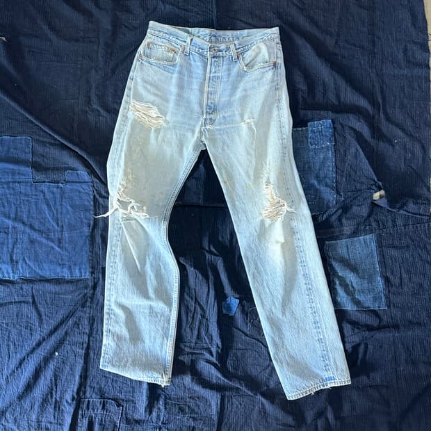 90's 리바이스 501xx 데미지 데님 팬츠 34