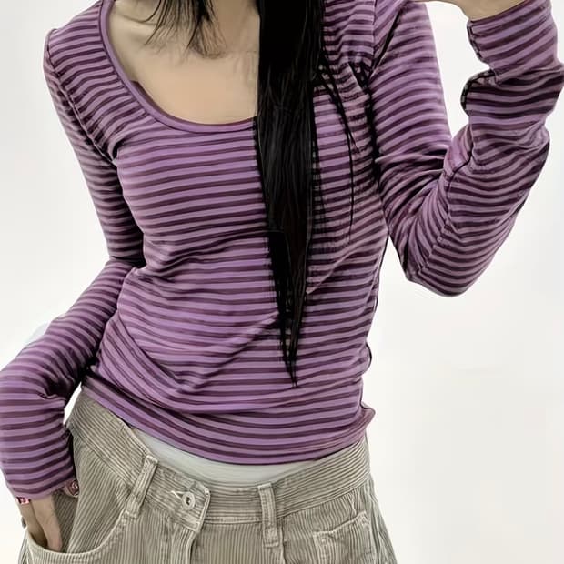 빈티지 유넥 스트라이프 티셔츠