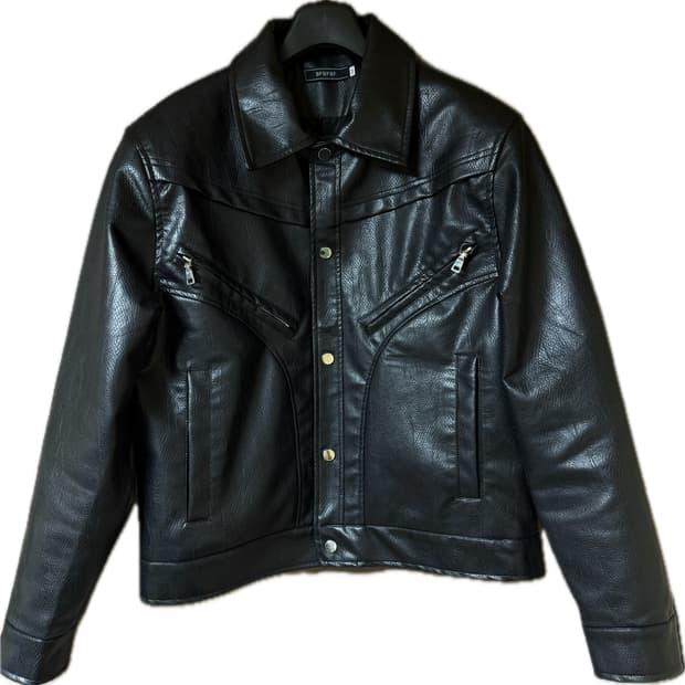 블랙 레더 자켓