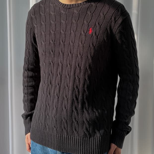 [M]폴로 랄프로렌 꽈배기 케이블 코튼 니트 black