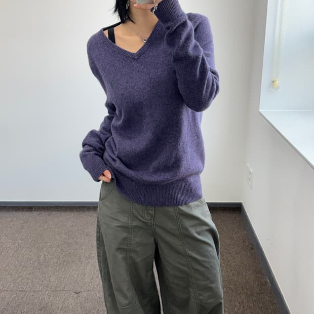 Polo 폴로 그린 포니 퍼플 브이넥 니트