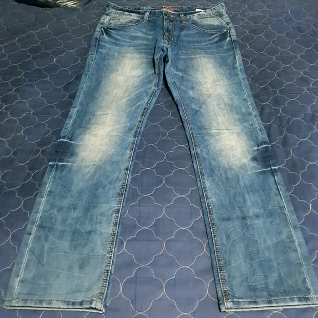 (빈티지) 버커루 진스 에이징 워싱 스판 슬림 스트레이트 데님진 (32)