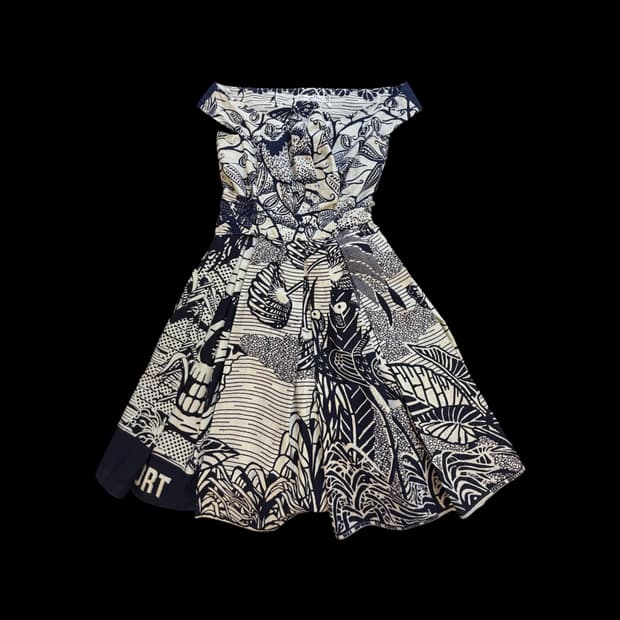 디올 토일 프린트 오프숄더 원피스