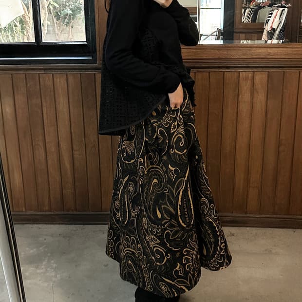 FRENCH FAVE paisley jacquard flare skirt