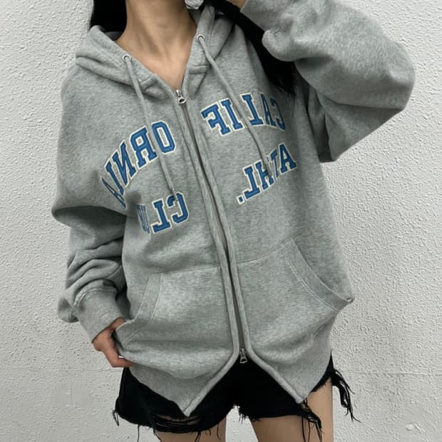 후아유 센터로고 리버시블 그레이 후드집업 L