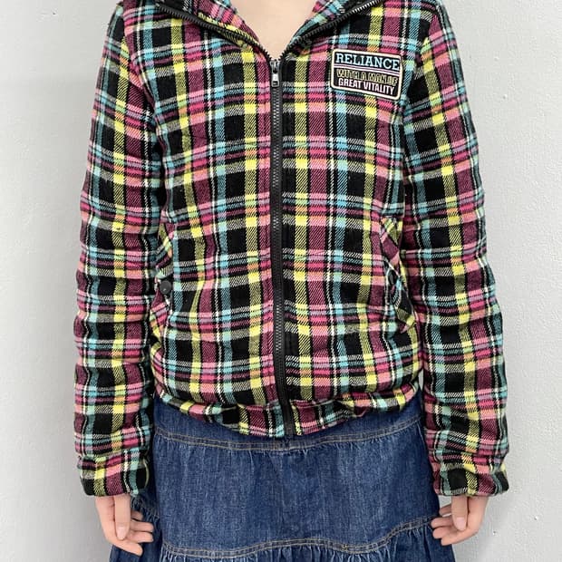 키치 체크 패치 패딩 자켓