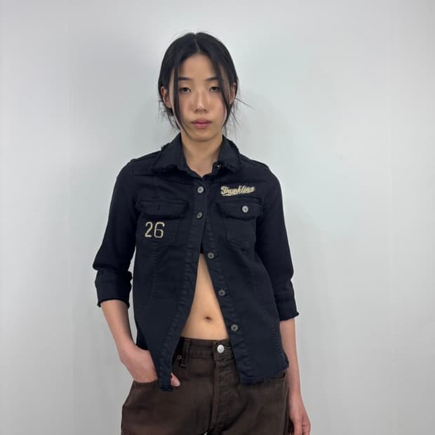 빈티지 레터링 3/4 슬리브 셔츠