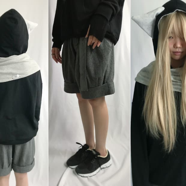 Winter wool belted half roll-up pants