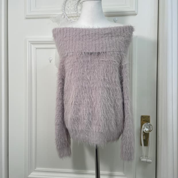 lavender shaggy off-shoulder basic sweat