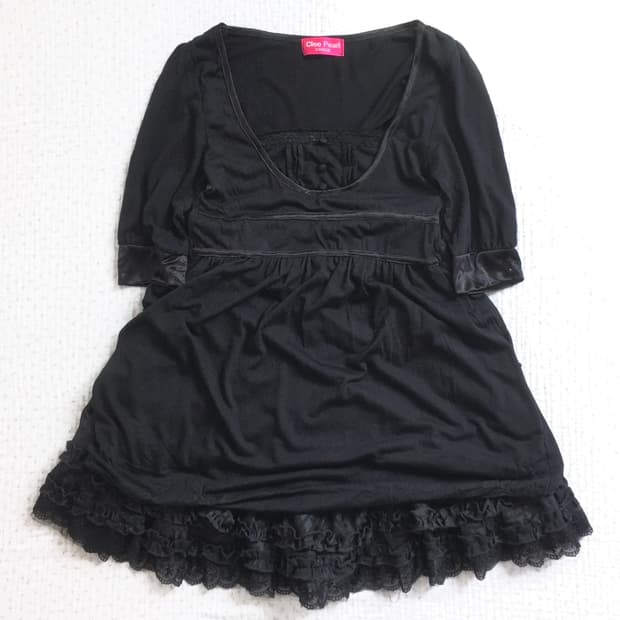 JPN/ 블랙 레이스 프릴 블라우스 히메갸루 갸류원피스 펑크