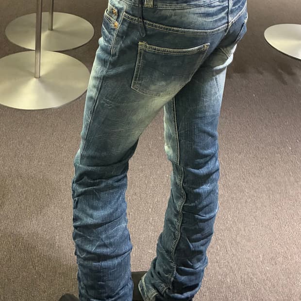 OS)Japanese vintage 여성 셔링 디자인 레이어드 데님팬츠