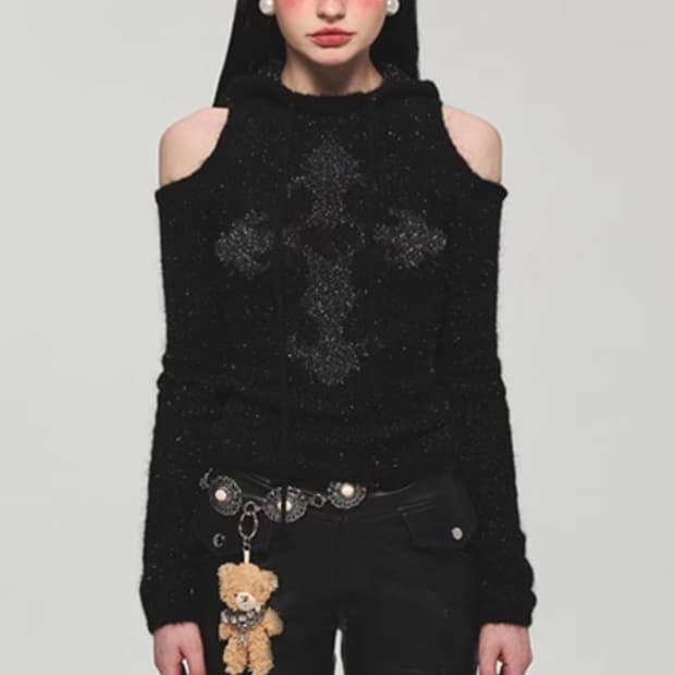 원진스튜디오 크로스 니트 후드티