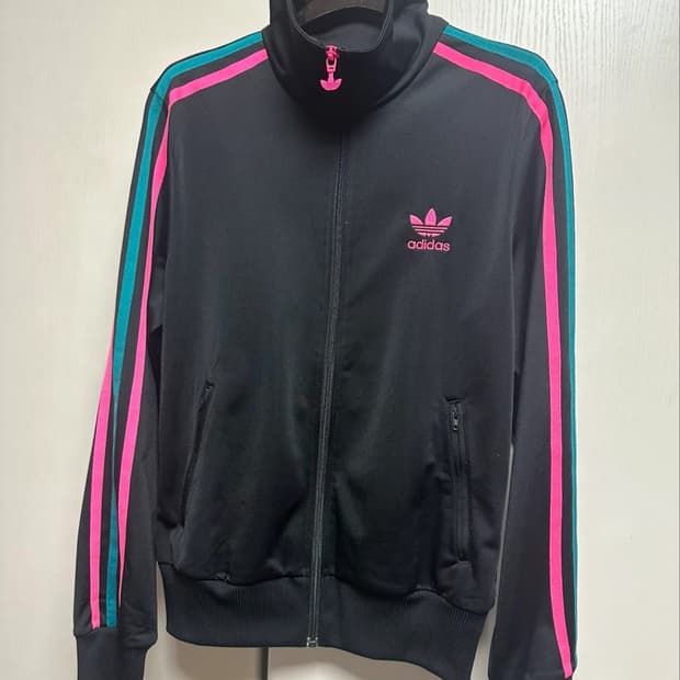 아디다스 블랙 핑크/민트 삼선 트랙탑 져지