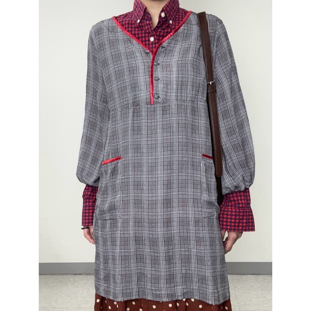 빈티지 그레이 체크 원피스