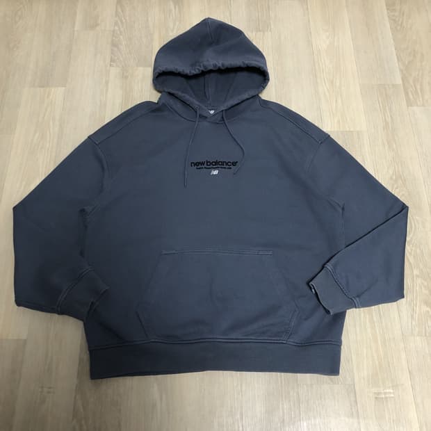 (100) 뉴발란스 New balance ESS 레터링 후드티 세미 오버