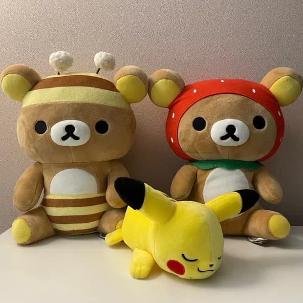 고전 꿀벌 리락쿠마+딸기 리락쿠마 인형 일괄