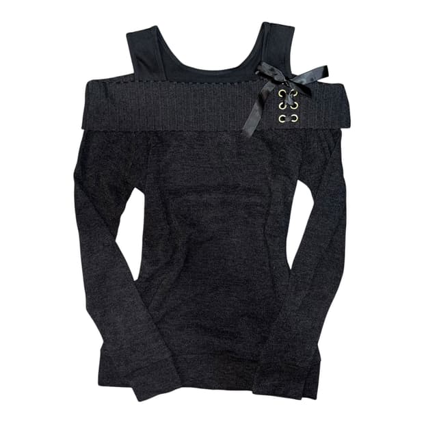 DIG DEEP 디그딥 리본 오프숄더 니트 긴팔 원피스 갸루