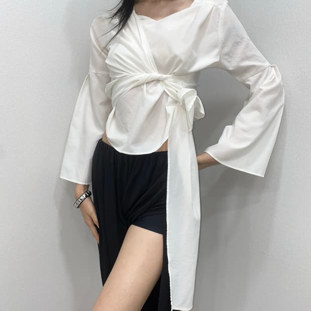 Multi-Tie Draped Sleeve Blouse