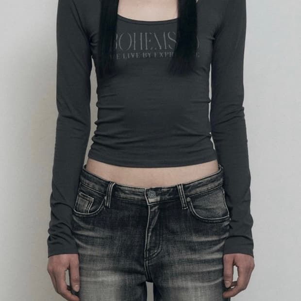 pale printed long sleeve charcoal