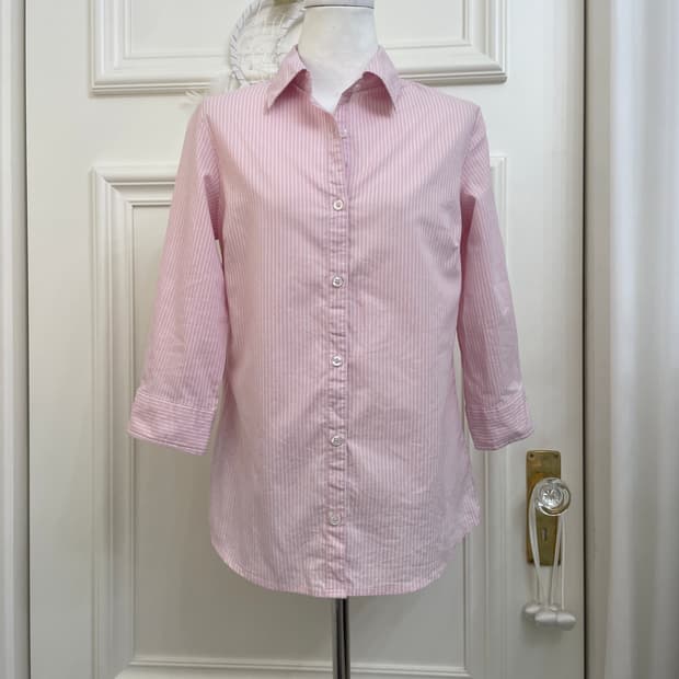 pink white stripe basic cotton shirt