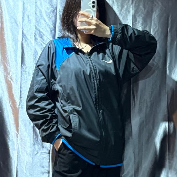 L 나이키 블루 배색 블랙 바람막이