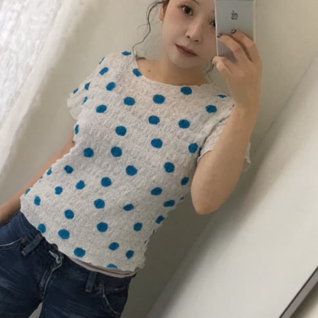 blue dot mesh top