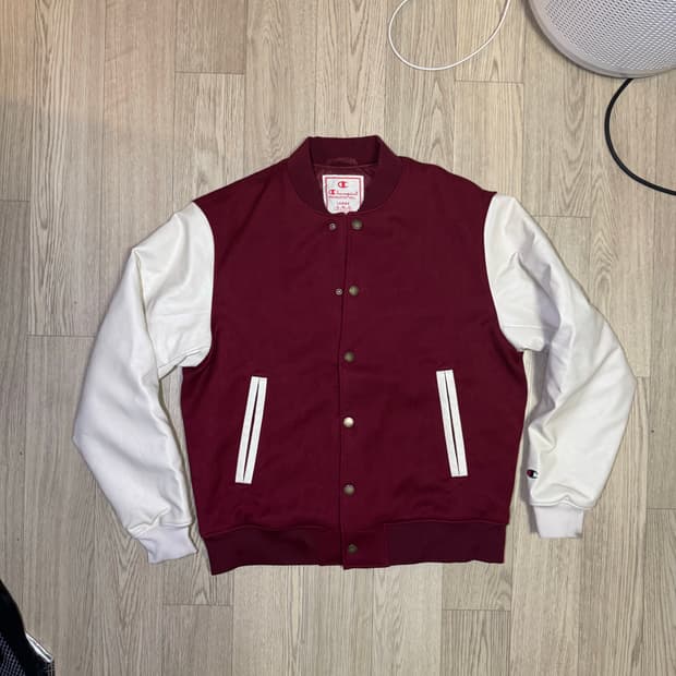 챔피온 가죽 바시티 자켓 버건디