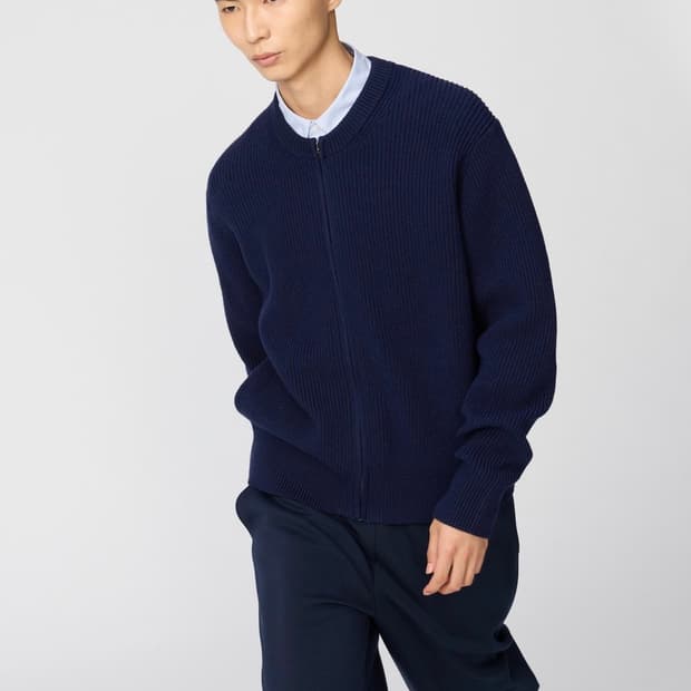 [L] 유니클로C 크루넥 풀 집 가디건 69네이비