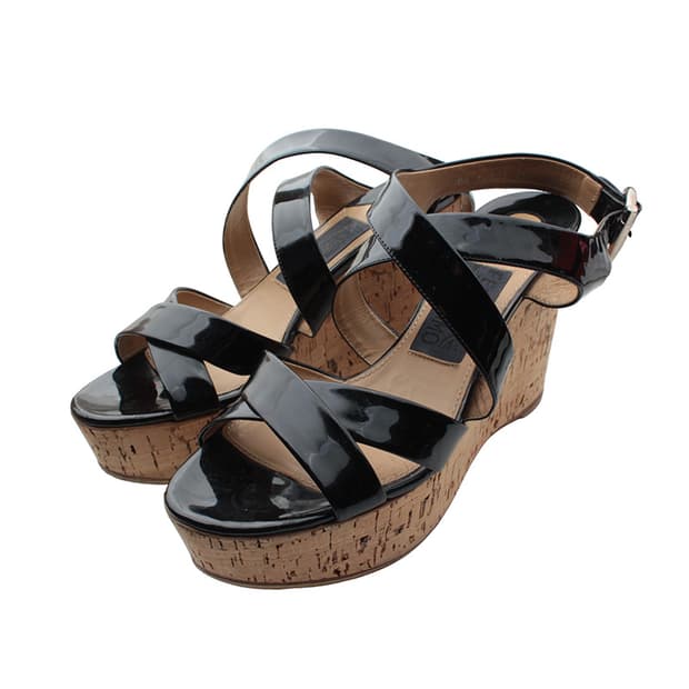 페라가모 블랙 페이턴트 웨지 샌들 6반B