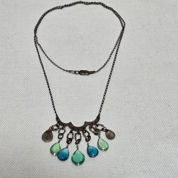 
빈티지 실버 925 이탈리아 드롭 네크리스 그린 블루 글라스 참