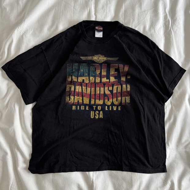 [XXL] 90s-00s 빈티지 할리데이비슨 flag 로고 티셔츠