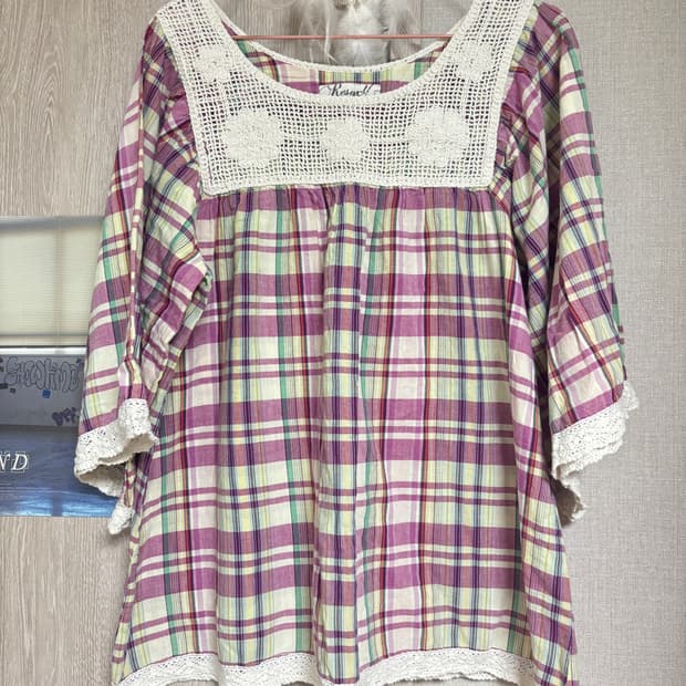 마루 빈티지 모리걸 하구미 체크 블라우스