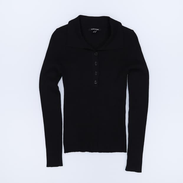 [S] 플라스틱아일랜드 여성 카라 골지 니트 블랙 3908