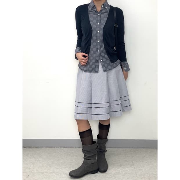 빈티지 스트라이프 미디 스커트