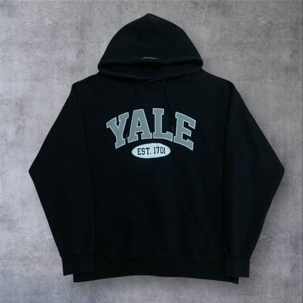 예일 스펠아웃 빅로고 블랙 후드티