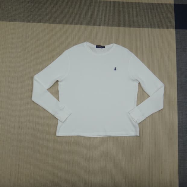 (XL) 폴로 남성 와플 라운드넥 긴팔 티셔츠