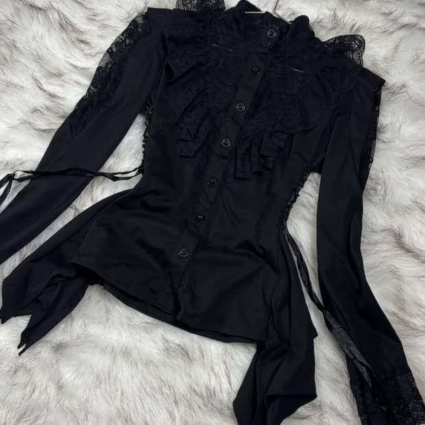 아케호무 블랙 레이스 블라우스