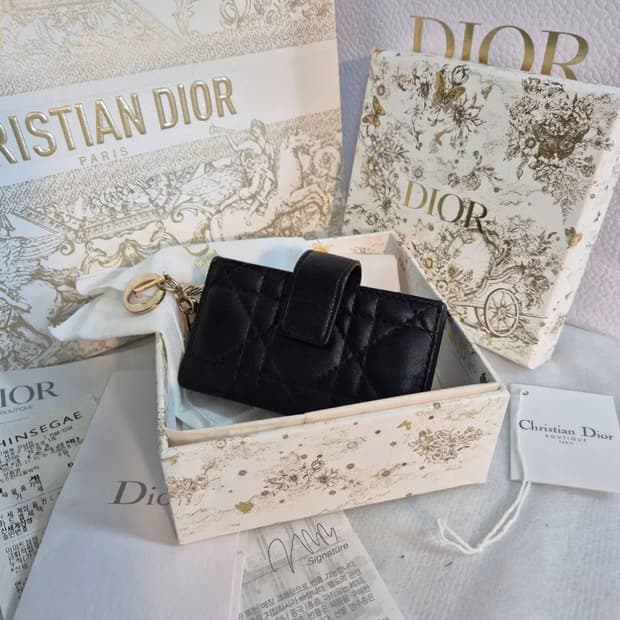 디올 아코디언 지갑 검정 무광