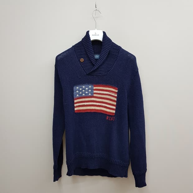 폴로 랄프로렌 성조기 숄카라 니트 스웨터 M사이즈