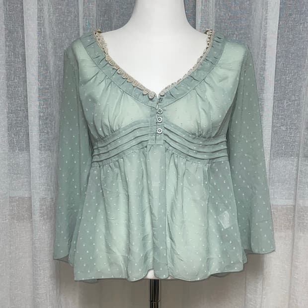 빈티지 민트 블라우스