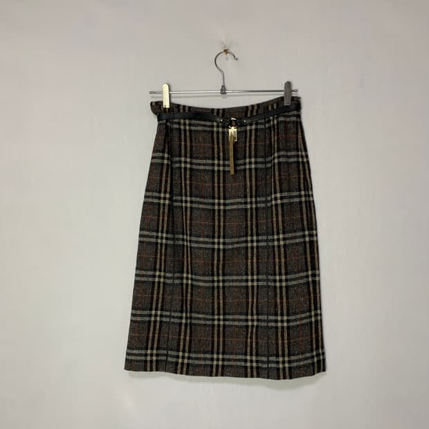 버버리 체크 패턴 울 벨트 빈티지 스커트 26-27인치