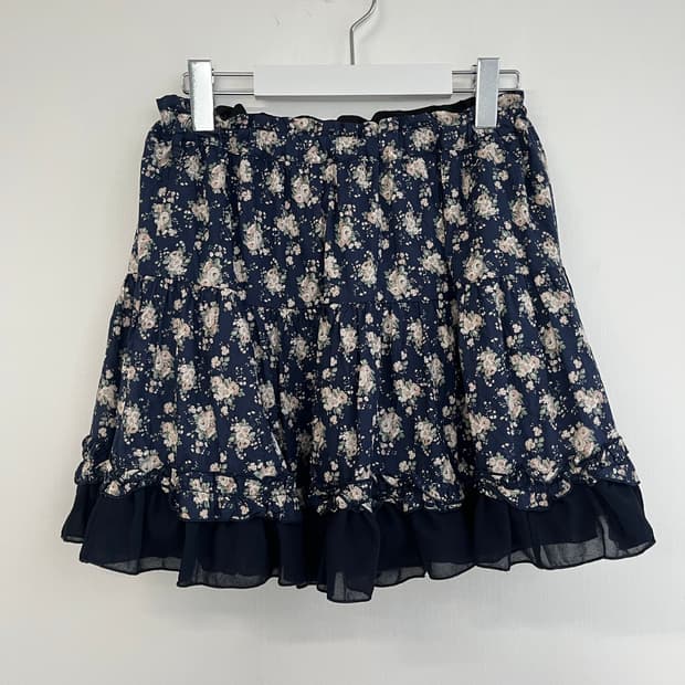 네이비 플라워 프릴 스커트