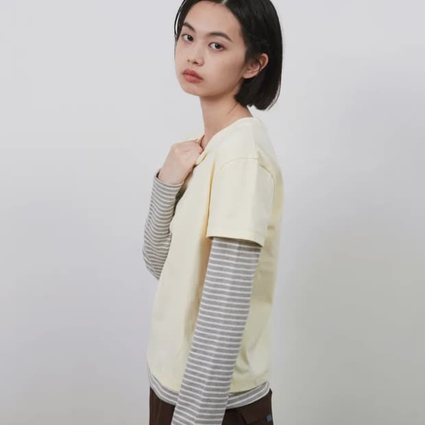 LAYERED STRIPE T-SHIRT, LIGHT YELLOW