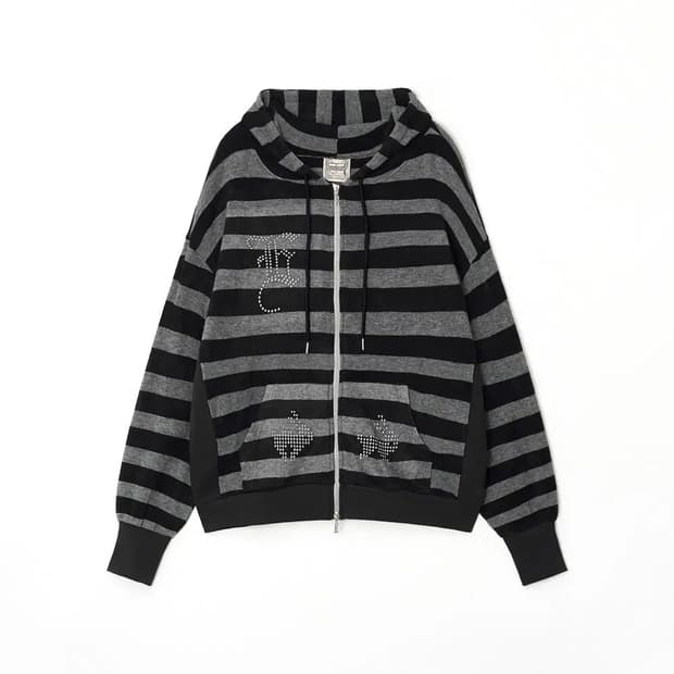 에세이 하루 후디 스트라이프 후드 집업 지뢰계 펑크 시즈니룩