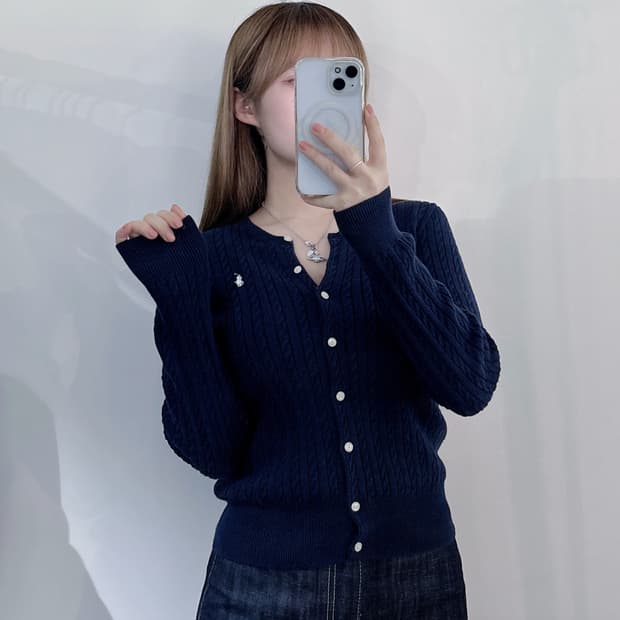 폴로랄프로렌 화이트포니 네이비 케이블 가디건